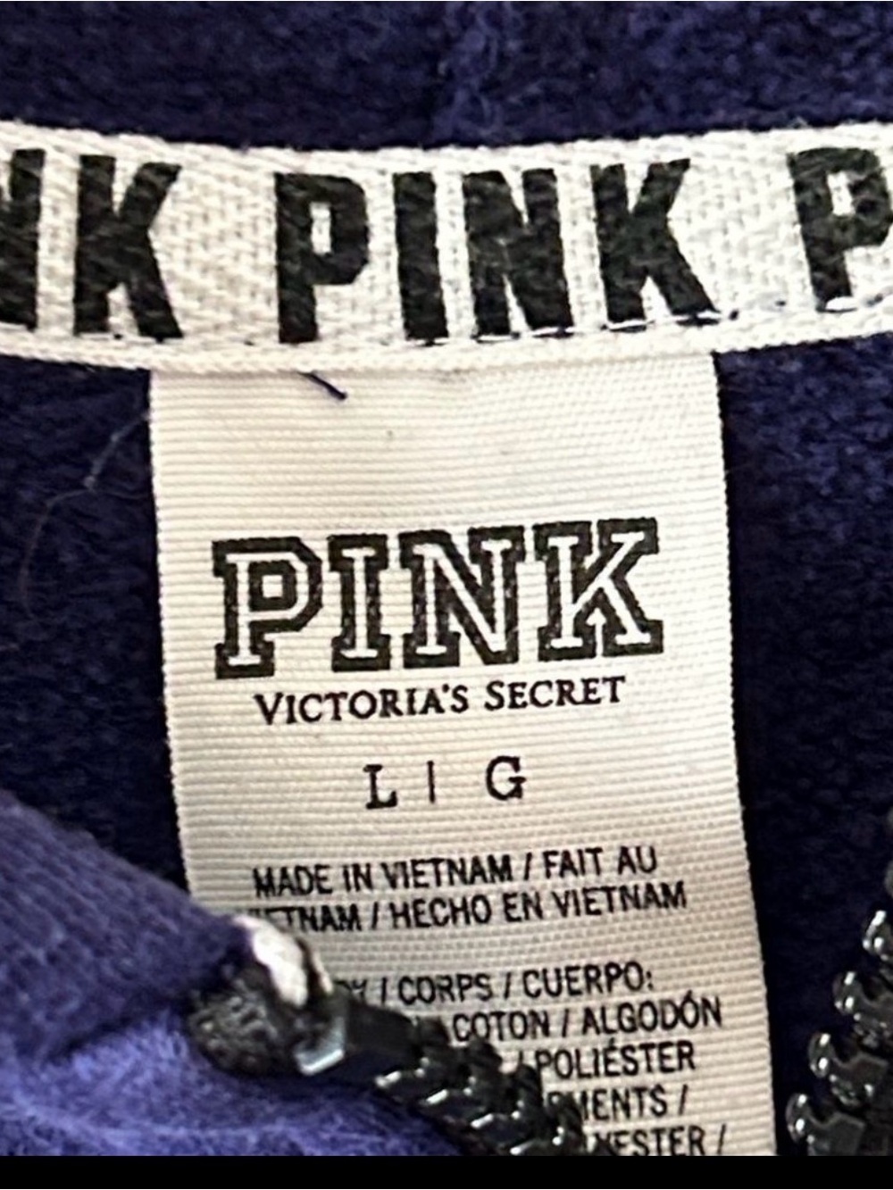 PINK Victoria's Secret Navy Zip-Up Hoodie with Mint & Gray Accents - Picture 3 of 4
